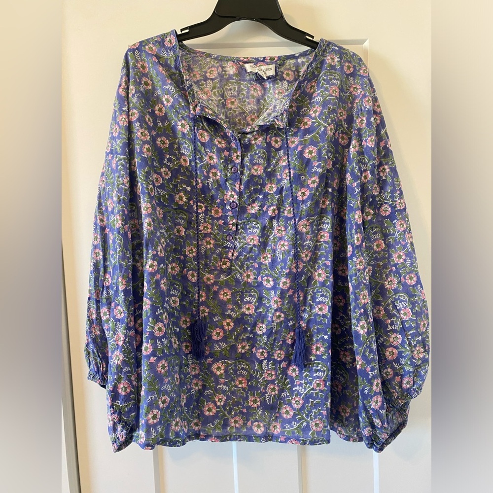 Emerson Frye India Collection Bardot Blouse in Iris Wildflower - Picture 2 of 7